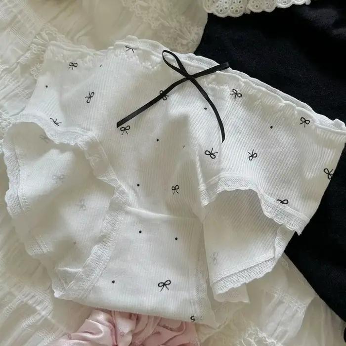Culottes taille moyenne pour femme en coton doux, à volants, à rayures, à pois et à nœuds