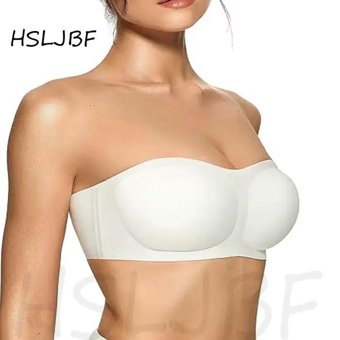 HSLJBF Soutien-gorge bandeau push-up sans bretelles pour femme, en gel, antidérapant, sans armatures, rembourré, confortable et polyvalent