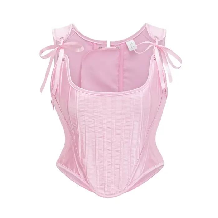 Rose Satin surbuste à lacets bretelles Sexy haut Corset femme gothique taille formateur gilet Steampunk Bustiers et Corsets vêtements Vintage