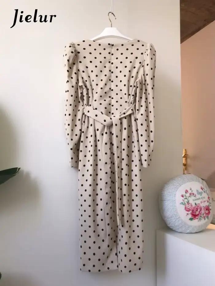 Jielur - Elegantné vintage rebrované zamatové šaty s bodkami pre ženy