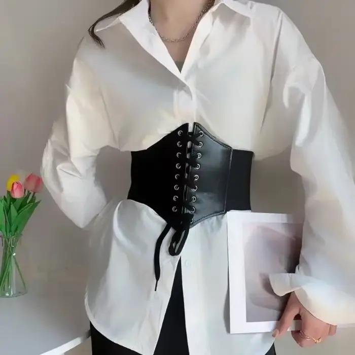 Corset en similicuir large pour femme, ceinture amincissante, corps saillant, élastique, serré, taille haute pour 03/Wear, mode