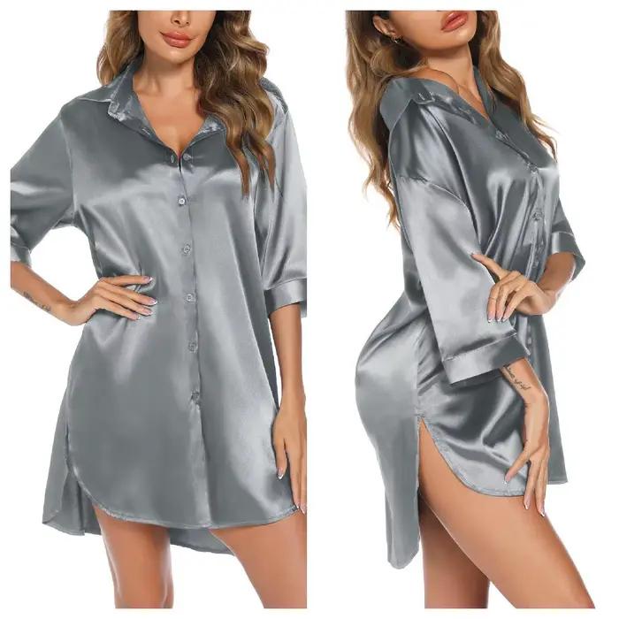 Vêtements de nuit en satin de soie couleur unie, style décontracté, en soie glacée, à manches courtes, minimalistes, respirants, confortables pour la maison et les loisirs.