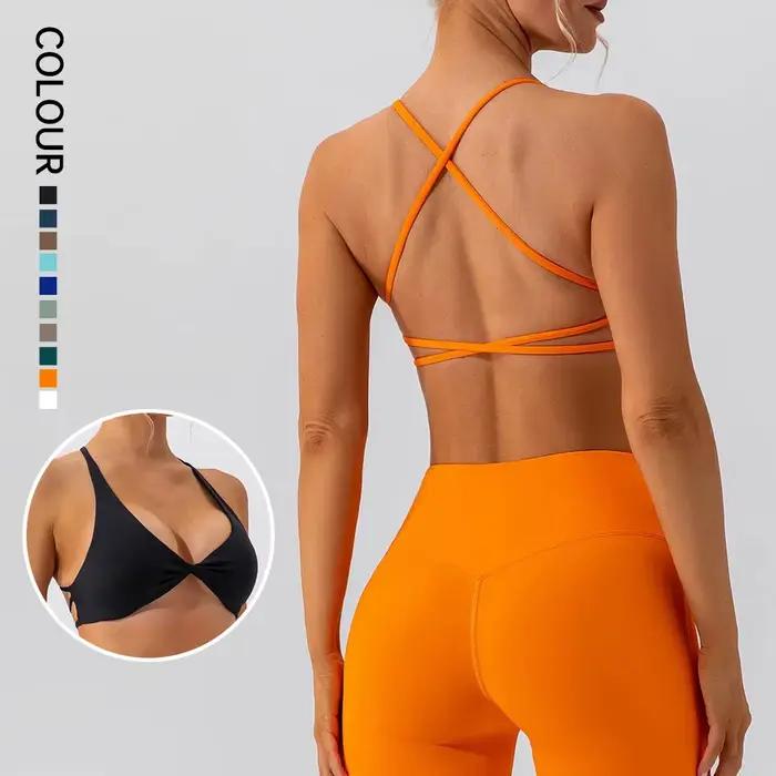 Brassière sportive SHINBENE en nylon respirante avec armatures et brides croisées pour femmes activités physiques yoga running exposant dos délicat