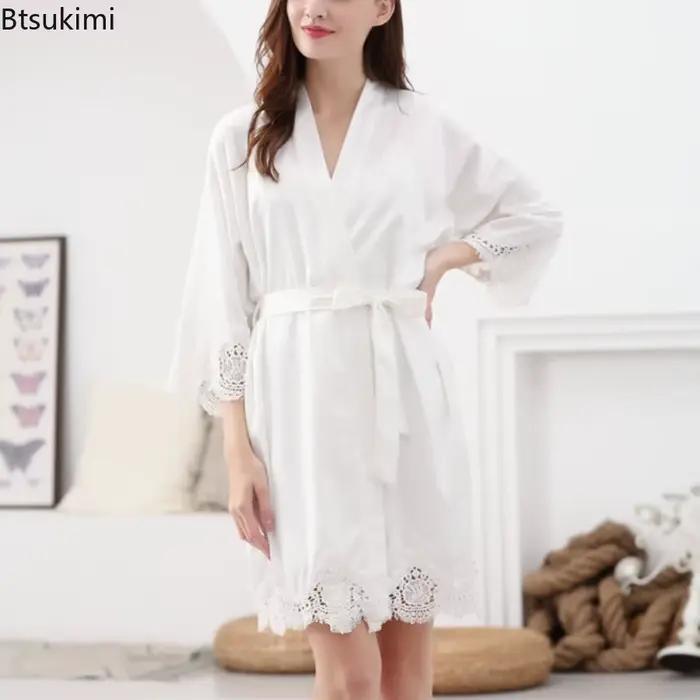 Peignoirs pour femmes, pyjama, couleur unie, dentelle, robes de mariée, demoiselles d'honneur, robes Kimono, amples, en Satin de soie, vêtements de maison
