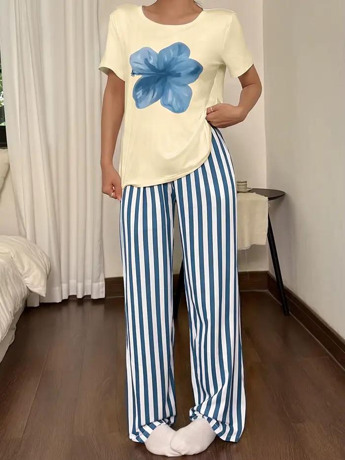 Ensemble de pyjamas pour femmes printemps/été en 2 pièces, confortable et élégant, pyjama à imprimé floral élégant pour la Saint-Valentin