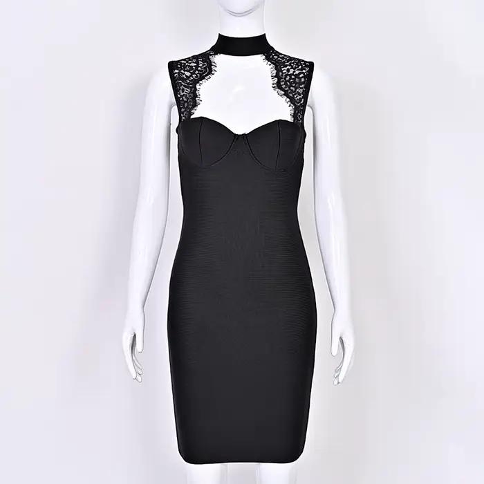 BEAUKEY Robe de soirée de luxe sexy en dentelle, style bustier, à bandage, moulante, mini, pour femme, idéale pour les fêtes, mariages et événements mondains