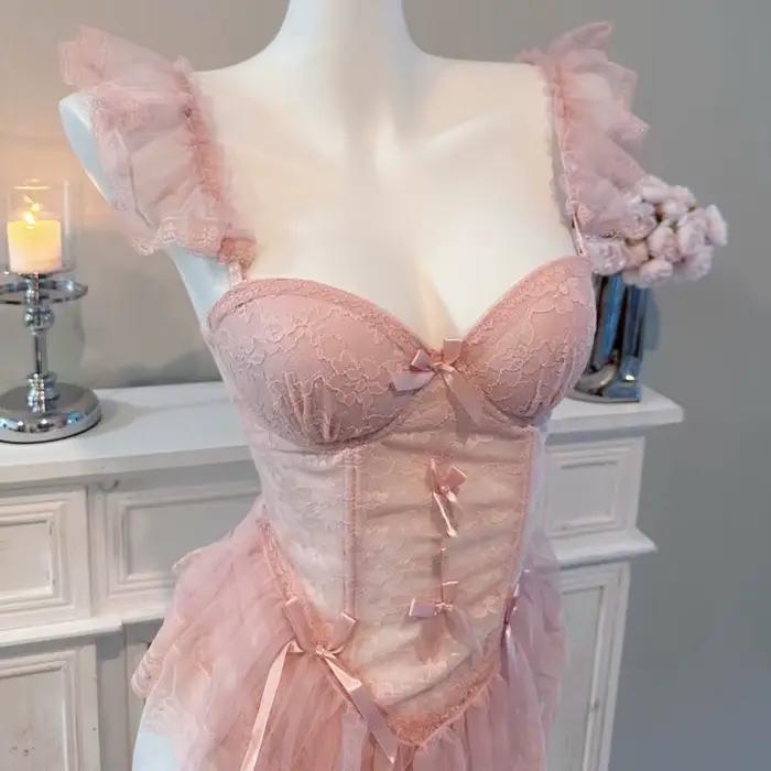 Bustier français pour femmes, corset, petite poitrine, soutien-gorge, ensemble de sous-vêtements, broderie, culotte, ensembles brefs, lingerie pour dames