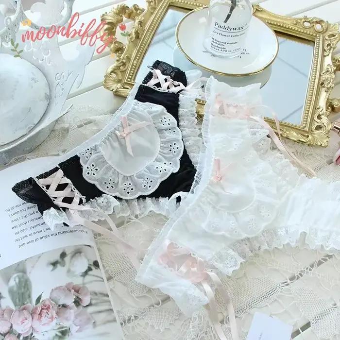 Culotte Japonaise Kawaii en Dentelle pour Fille, Sous-Vêtement Confortable en Coton, Lingerie Sexy Lolita