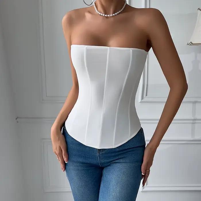 Corset Sexy pour femmes, couleur unie, sans manches, col en S, dos nu, Bandage, Push Up, modelant le corps, Bustier, Lingerie
