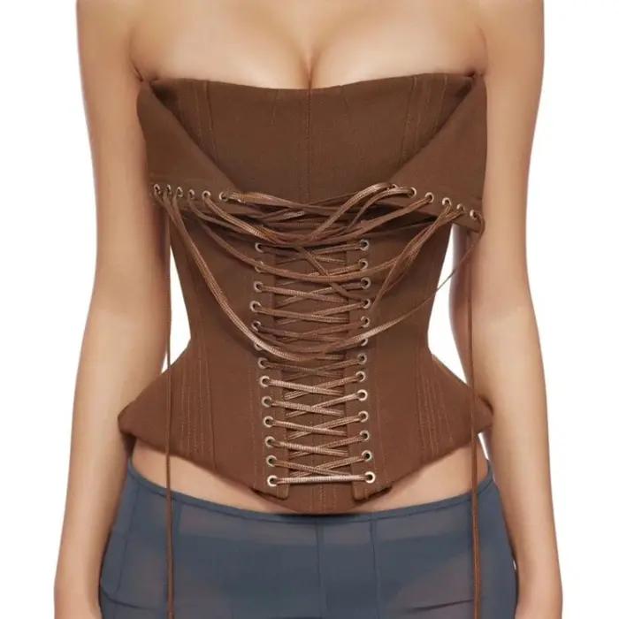 Corset en arête de poisson avec cravate en corde, Camisole Sexy sans bretelles, mode d'été, Bustier ajusté Y2k, débardeur pour femmes, gilet sans manches