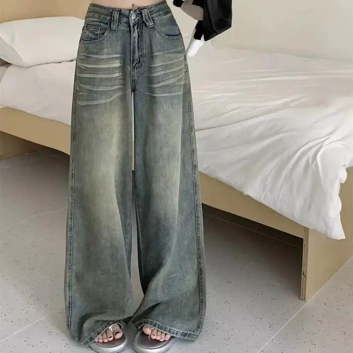 Y2K dámske džínsy voľný rovný strih Baggy široký