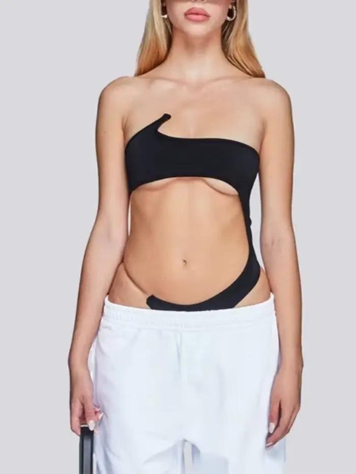 Body asymétrique évidé, lingerie sexy, hauts pour femmes, tenue de plage, une épaule, une pièce, body féminin moulant, bustier