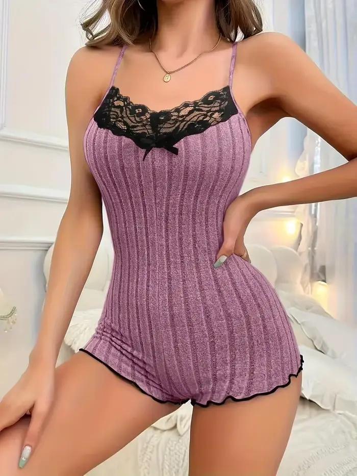 Pyjamas d'été pour femmes, vêtements de nuit, mode, nœud au dos, Design, épissure en dentelle, body, vêtements de détente