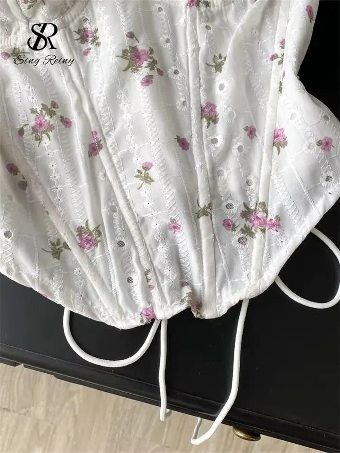 SINGREINY doux broderie florale Lingerie haut évider Sexy sans bretelles dos nu pansement Corset femmes Hotsweet Chic Camisole