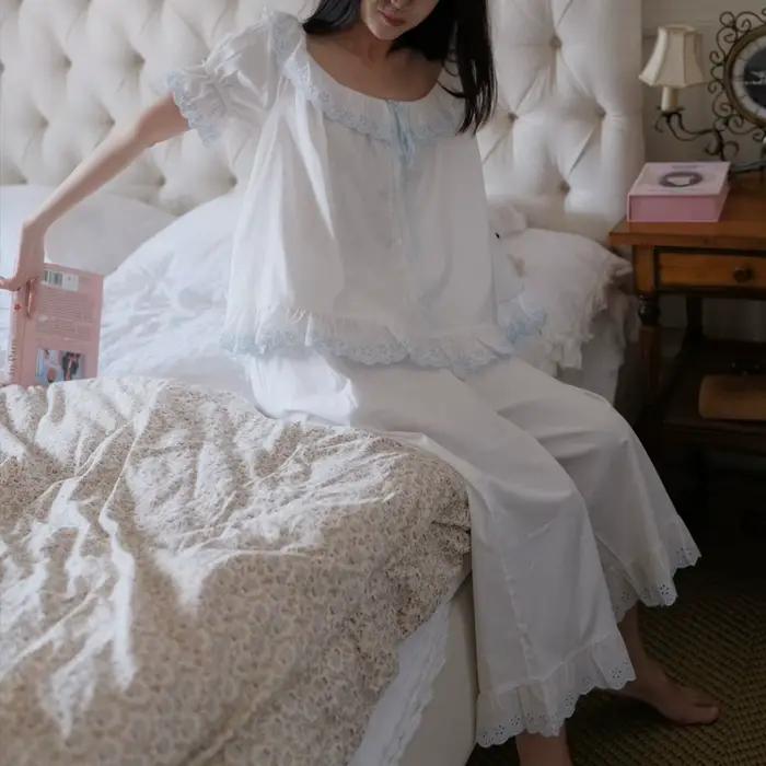 Robe de nuit féerique en coton et dentelle pour femme, style décontracté, idéale pour l'été