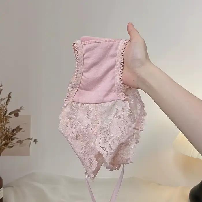Culottes transparentes à taille basse en dentelle style français avec nœud et fleurs, slips sans couture pour femmes, cadeaux