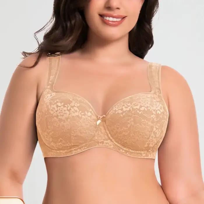 Soutien-gorge push-up en dentelle à couvrance totale pour femme, confortable, sans traces, anti-affaissement, bretelles larges, brodé, avec armatures, 75-95D E F G
