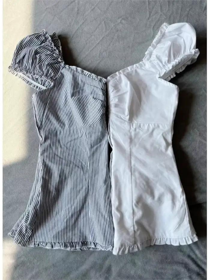 Bleu rayé plis Blouse haut femmes nouveau décontracté simple boutonnage à volants sans manches débardeurs gilet doux Style Preppy Camisole Y2K