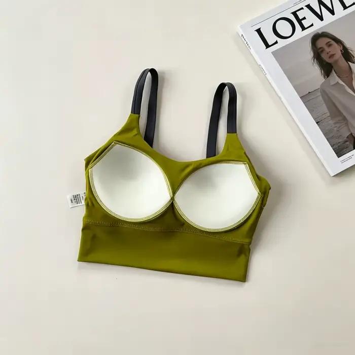 Soutien-gorge de yoga Naked Feel avec coussinets intégrés, séchage rapide, antichoc, débardeur de sport contrasté pour femme