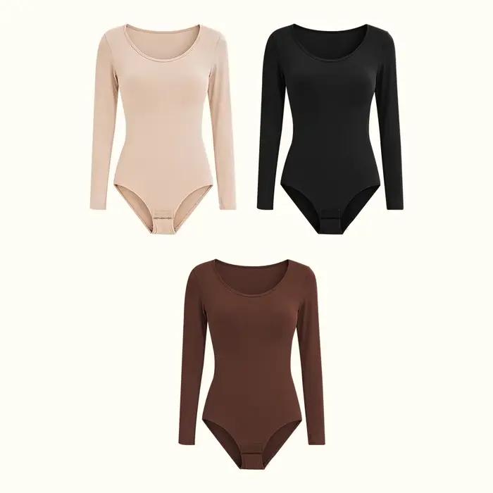 Body sculptant amincissant à manches longues pour femme, col rond, sans couture, nouvelle mode, noir, lot de 1