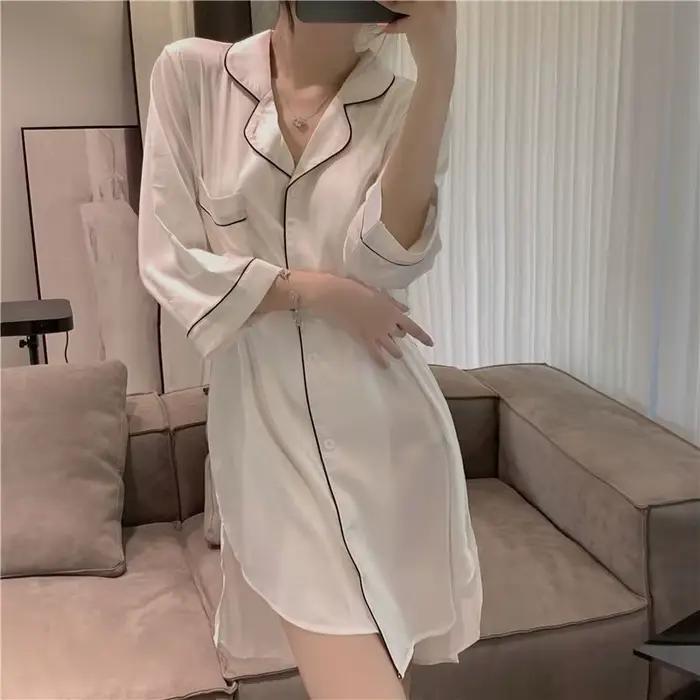 Nouvelle chemise de nuit en soie sexy pour femme, pyjama d'été, chemise de nuit sexy pour femme, vêtements d'intérieur en soie, robes de printemps et d'automne