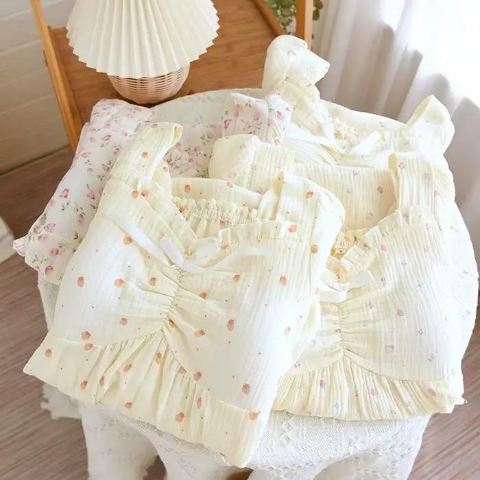 Chemise de nuit en coton fleuri pour femmes style amusant et mignon longueur aux genoux manches trois quarts pour nuits d'été confortables et fraîches