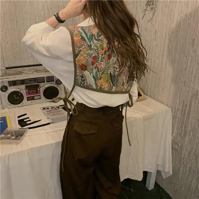 Dámske krátke vesty Vintage Chic kórejský štýl menšinový streetwear ležérny bez rukávov voľný odev osobnosť