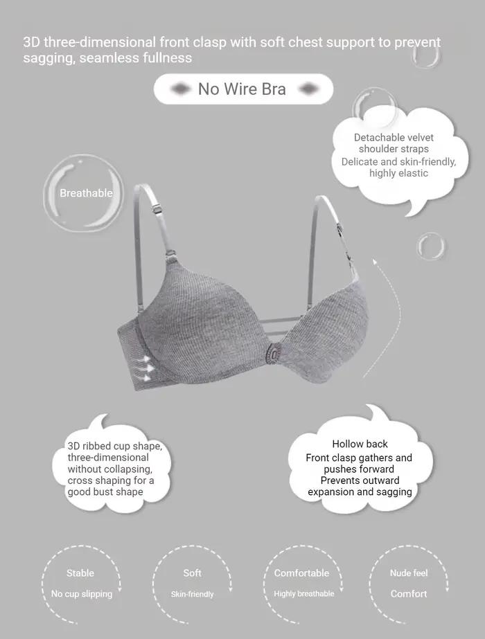 Soutien-gorge d'été pour femmes, rembourré fin, coupe A, push-up, design à boutons sur le devant, lingerie pour étudiantes, trois bretelles, dos ajouré