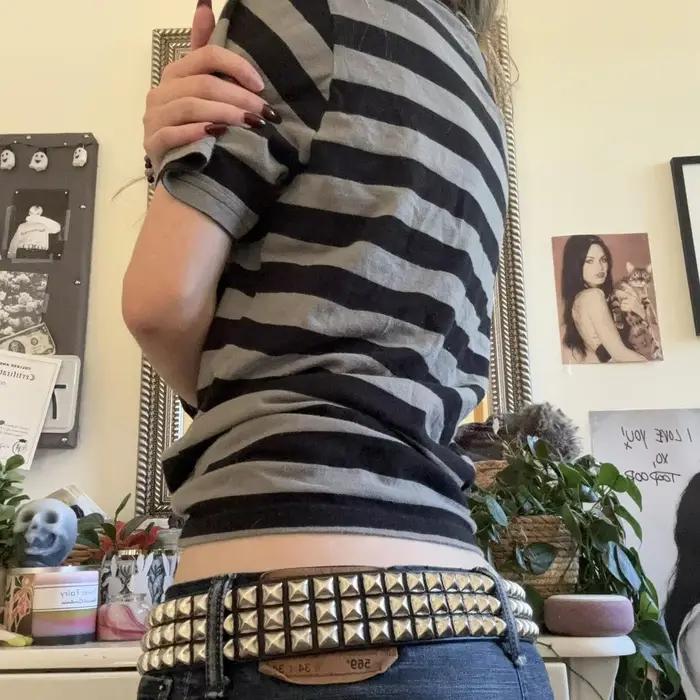 Dámske Y2k Grunge pruhované tričko voľný strih okrúhly výstrih krátke rukávy Emo top 2000s Harajuku Vintage pre tínedžerky dievčatá Goth