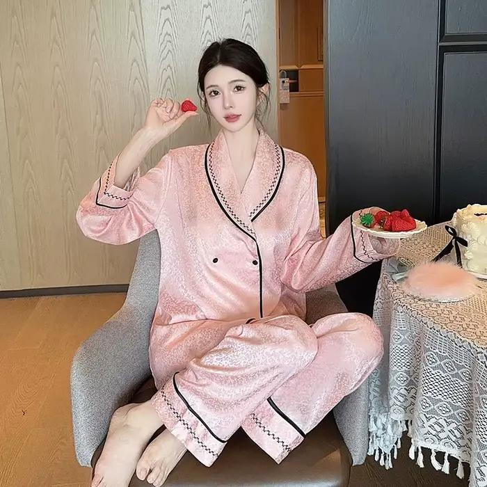 Mode femmes pyjamas ensemble haut de gamme revers chemise pantalon costume décontracté automne hiver maison vêtements vêtements de nuit pour femmes Pijama Mujer