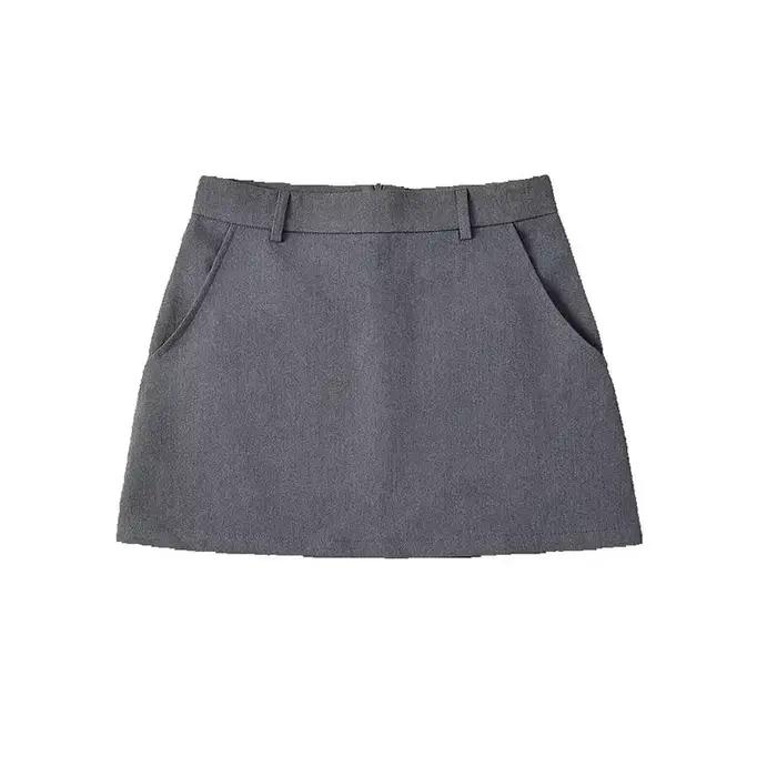Mooyufon dámska módna pevná sukňa so zipsom vzadu do A-liniek Mini