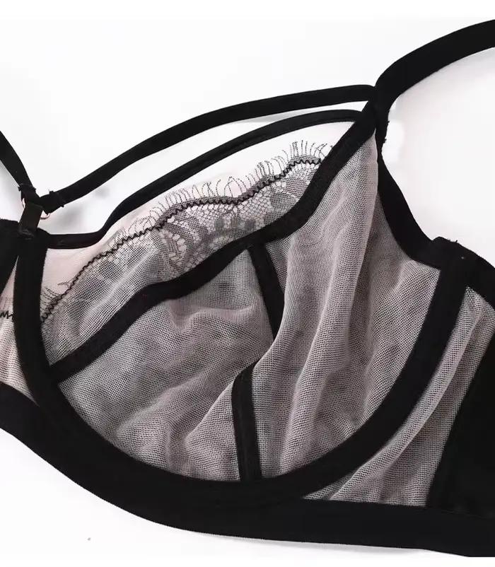 Soutien-gorge Transparent en dentelle, bonnet fin, grande taille, avec bretelles réglables, Push up, anneau en acier, Lingerie Sexy, soutien-gorge Transparent pour femme