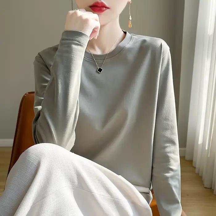 T-shirt en coton mercerisé pour femme avec col rond et coupe ample printemps été occassions spéciales bureau sortie ville