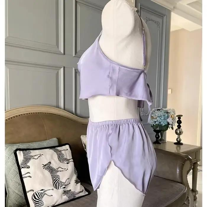 Lingerie française sexy pour femmes, pyjamas pour femmes, vêtements de nuit, licou, écharpe, sommeil, Y avec short, séduction, ensemble de sous-vêtements pour adultes