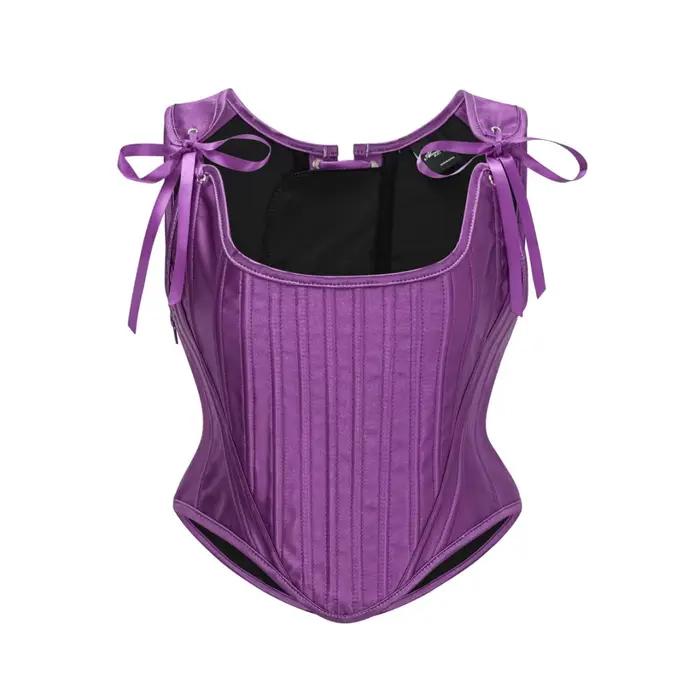 Rose Satin surbuste à lacets bretelles Sexy haut Corset femme gothique taille formateur gilet Steampunk Bustiers et Corsets vêtements Vintage