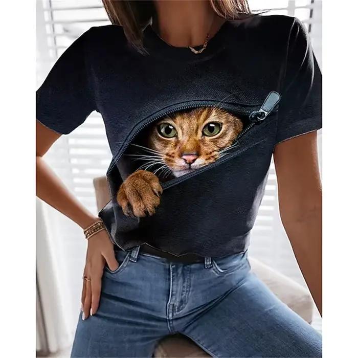 Tričko s mačkou Kawaii 3D potlačou pre ženy