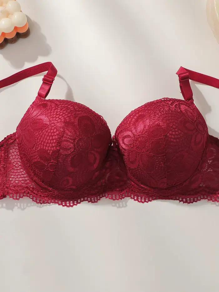 Ensemble Soutien-gorge Push Up Dentelle Rouge Sexy à Armature pour Femmes Soutien-gorge et Culotte Lingerie Respirant Confortable Bonnet Moyen