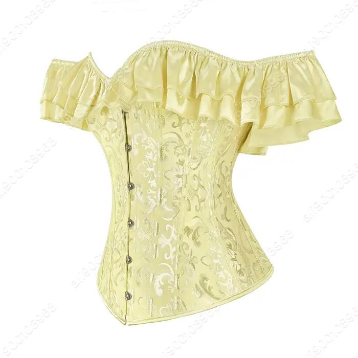 Corset bustier pour femme, design épaules dénudées, corset vintage à lacets, bustiers jacquard