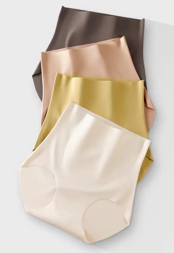 Culottes sans couture pour femmes en soie glacée japonaise, taille haute, en soie de mûrier, antibactériennes, avec contrôle du ventre, culottes sexy, culottes