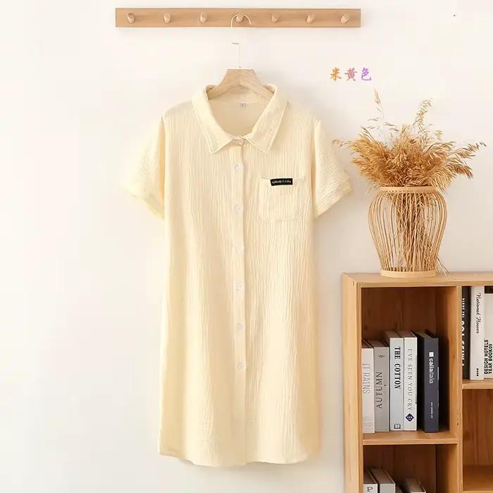 Chemise de nuit multicolore pour femmes, chemise d'été à manches courtes, chemise boutonnée à col rabattu, robe de nuit décontractée pour la maison, mi-longue