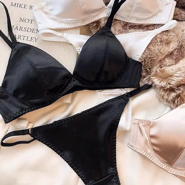 Soutien-gorge Triangle français pour femmes, haut Sexy, soutien-gorge Anti-affaissement, culotte douce sans couture, tissu confortable sans anneaux en acier, ensemble de soutien-gorge