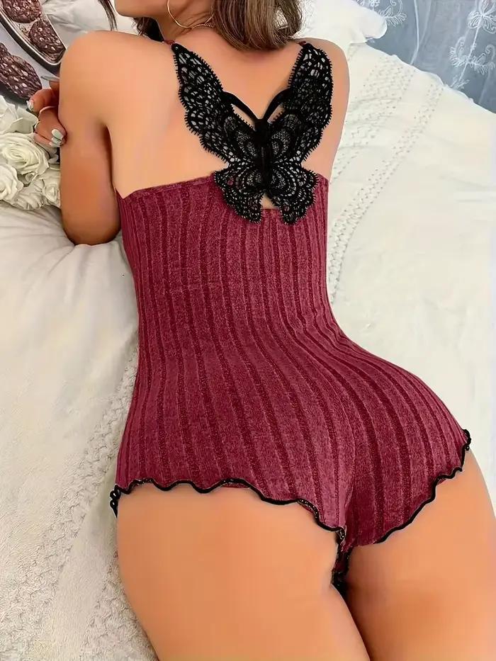 Pyjamas d'été pour femmes, vêtements de nuit, mode, nœud au dos, Design, épissure en dentelle, body, vêtements de détente