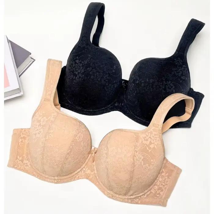 Soutien-gorge push-up en dentelle à couvrance totale pour femme, confortable, sans traces, anti-affaissement, bretelles larges, brodé, avec armatures, 75-95D E F G