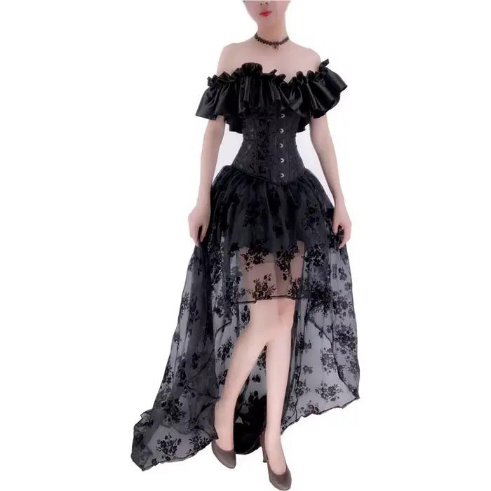 Corset victorien sexy en polyester et élasthanne pour femmes, avec volants, pour occasions spéciales et événements gothiques steampunk