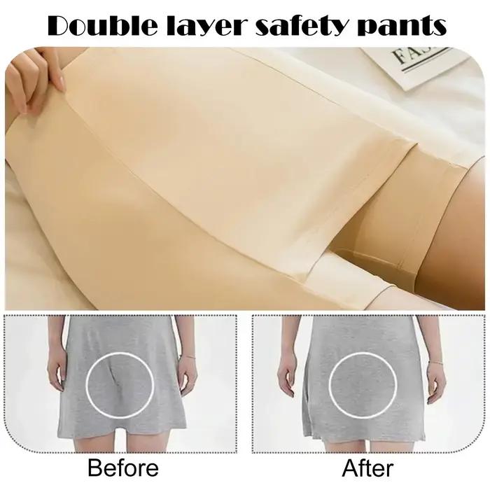 Culotte de sécurité double couche pour femmes boxer taille haute protection sous jupe sous vetements robe d ete elasthanne polyester抗菌防菌无痕快速干燥环保透气编织工艺女性安全双层内裤夏季连衣裙短裤保护