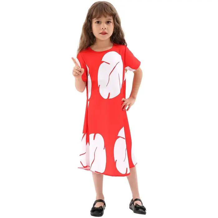 Costume de Cosplay Disney Lilo pour filles, robe rouge, pyjama à manches courtes, robe imprimée hawaïenne, tenue de plage d'été + ensemble de poupée Stitch