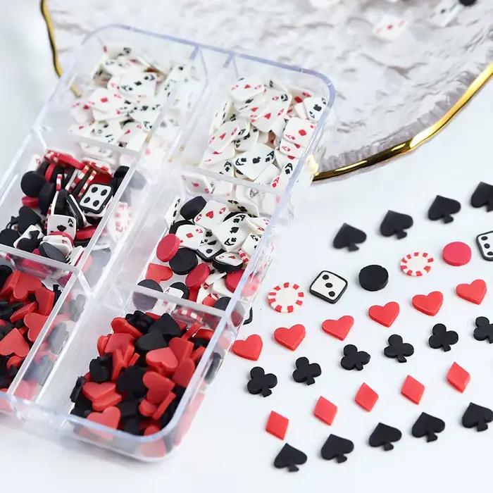 Hracie karty príslušenstvo na nechty prívesky na vlastnú montáž pokerové plátky z polymérovej hliny dekorácia