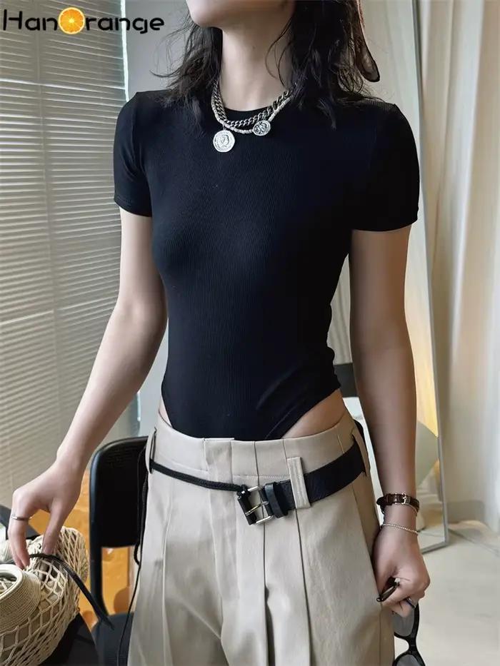 Jar/Leto Tričko Body pre Ženy Trendové s Vysokým Strihom a Zúženým Pásom Krátke Rukávy Slim Strih Biela/Čierna/Hlboká
