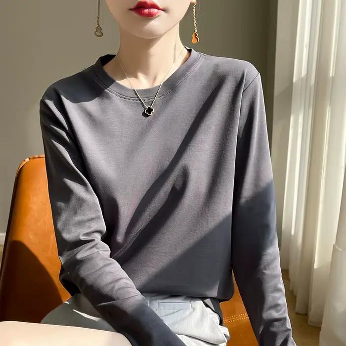 T-shirt en coton mercerisé pour femme avec col rond et coupe ample printemps été occassions spéciales bureau sortie ville