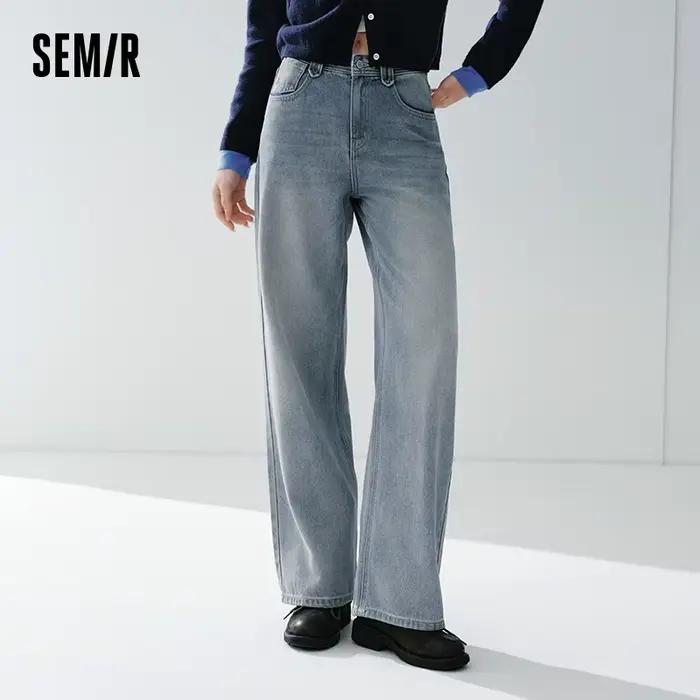 Semir retro džínsy pre ženy jar 2026 Lyocell zmes široké nohavice dĺžka po zem zakrývajúce boky predlžujúce nohy